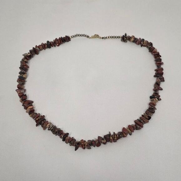 Boho Natural Red Jasper Chip Gemstone Necklace, Polished Organic Stone - Picture 3 of 5